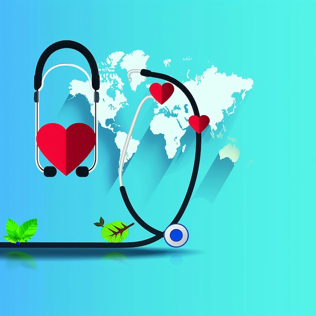 a heart and a leaf are on a blue background