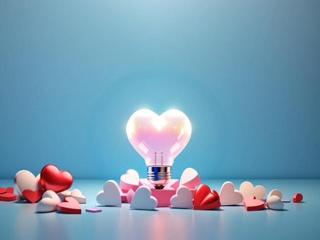 Photo heart and light bulb uniting inspiration on blue background