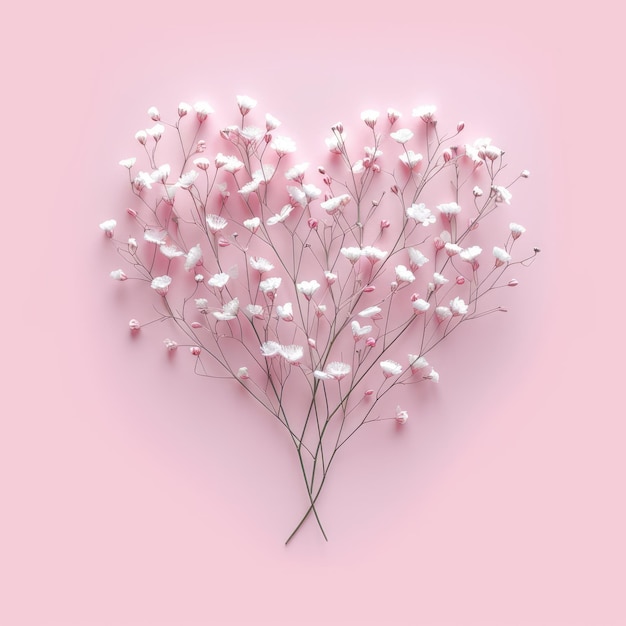 heart on a light gray pink background white minimalism illustration neon flowers