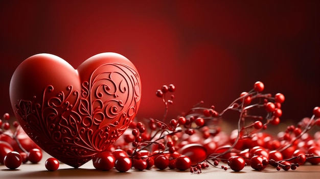 ハート・ラブ・アブストラクト・フォーム バレンタイン・デコレーション 赤い背景のチョコレート