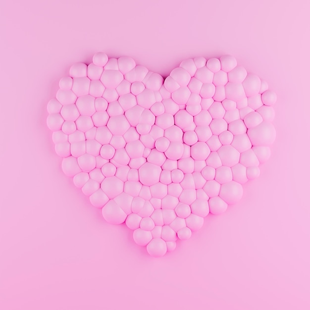 Heart Made of balls on Pink Background 3d rendering