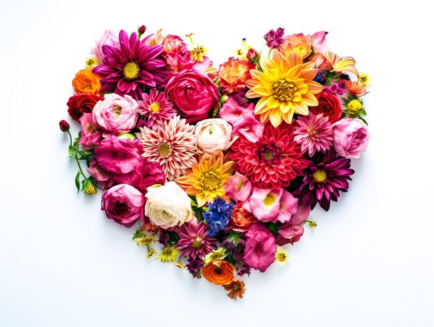 Heart made of beautiful flowers on light background Bouquet of flowers in the shape of a heart Ai generative