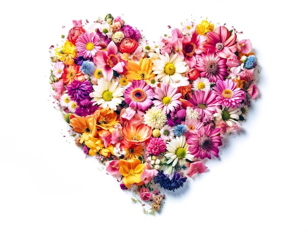 Heart made of beautiful flowers on light background Bouquet of flowers in the shape of a heart Ai generative