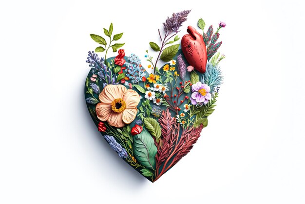 Сердце из красивых цветов на светлом фоне Букет цветов в форме сердца Генеративный Ай
