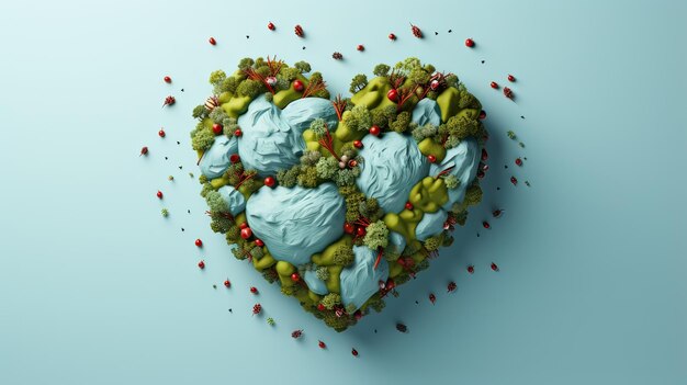 Photo heart made of broccoli and seeds on blue background