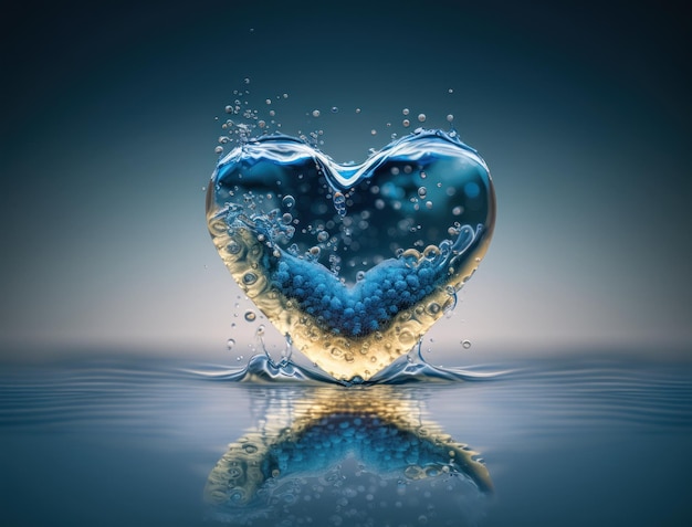 Heart made by blue transparent water background created with Generative AI technology