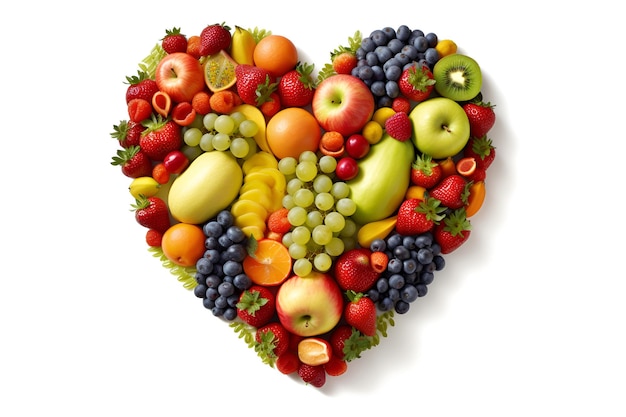 Heart made by fruits on a white background