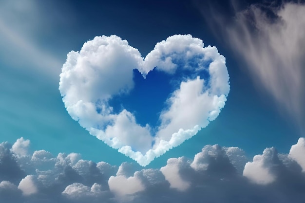 Heart made of clouds in the blue sky