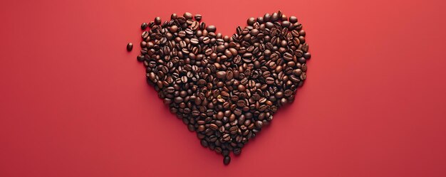 Photo a heart made of coffee beans with a heart on the red background