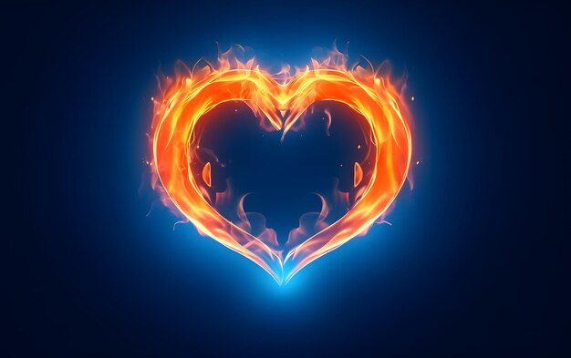 Photo a heart made of fire and flames on a dark background