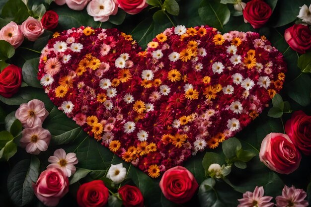 Photo a heart made of flowers and a heart