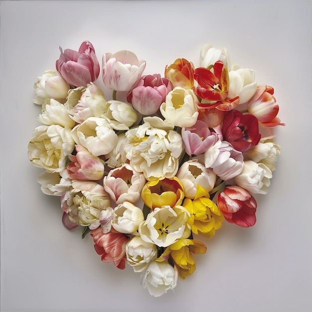 Heart made of flowers on white background