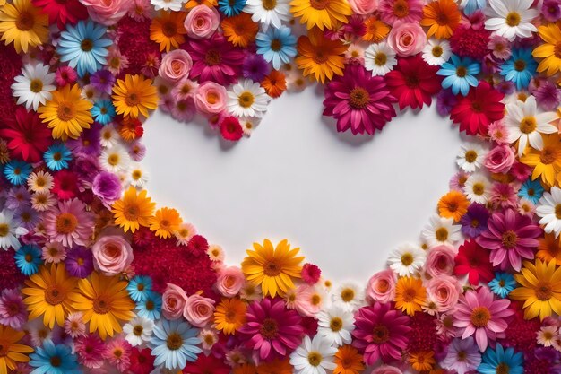 A heart made of flowers with a heart shape in the background.