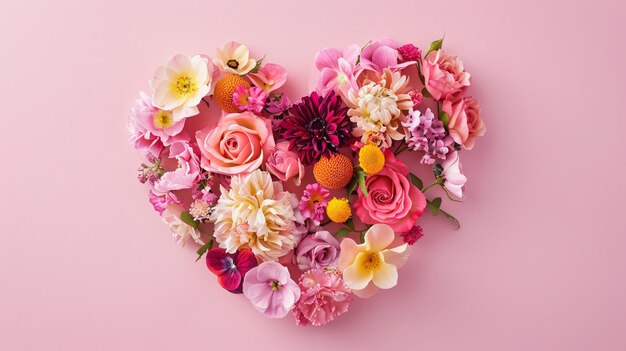 a heart made of flowers with a heart that says love Illustration of heart shaped garland made of r