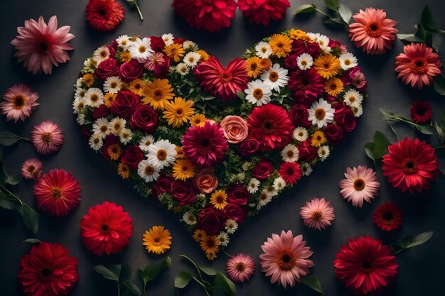 Photo a heart made of flowers with a heart that says 