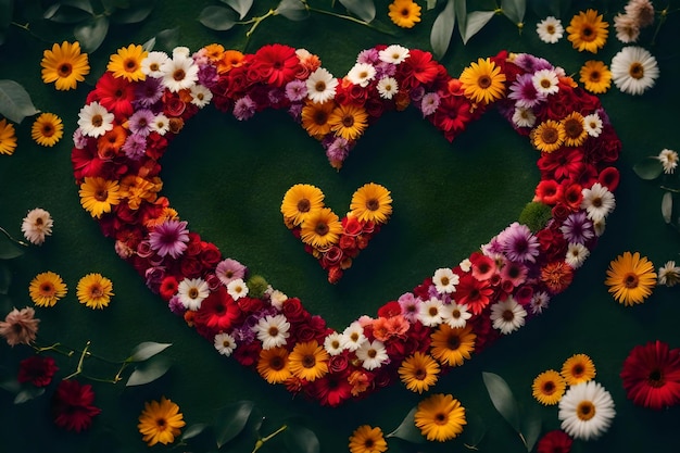 Photo a heart made of flowers with a heart that says love.