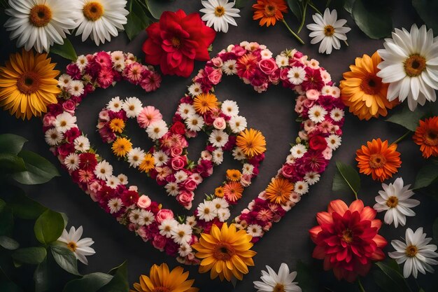 Photo a heart made of flowers with a heart that says 