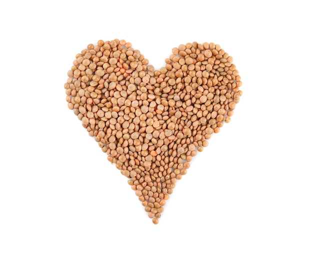 Heart made from lentils isolated on white