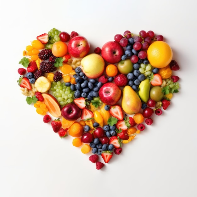 A heart made of fruit is made up of fruits.