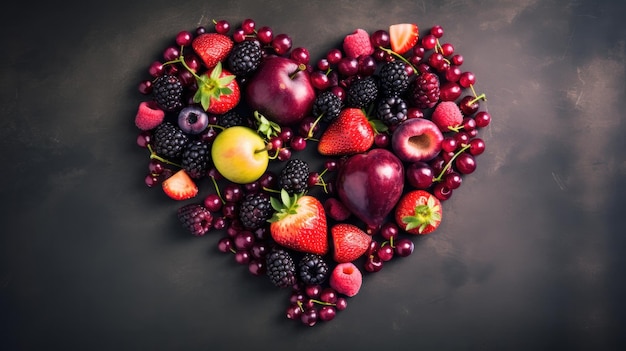 A heart made of fruits and berries