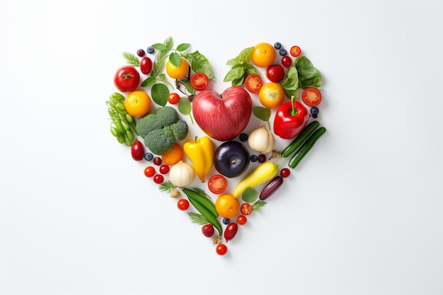 a heart made of fruits and vegetables with a heart that says  fruit