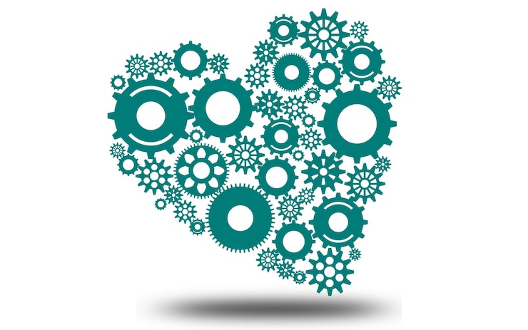 Photo heart made of gears and cogwheels