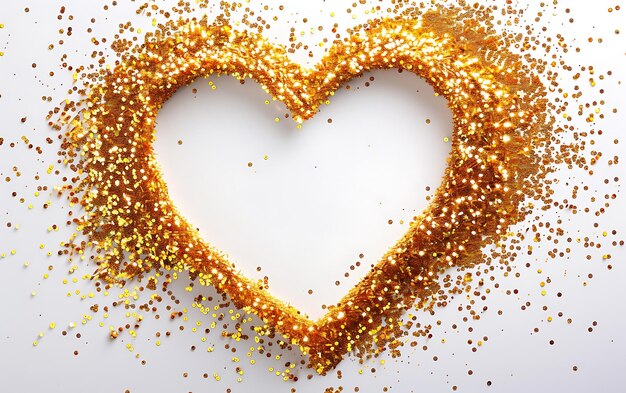 Foto un cuore fatto di luccioli d'oro con una cornice a forma di cuore