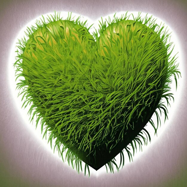 Heart made of green grass isolated