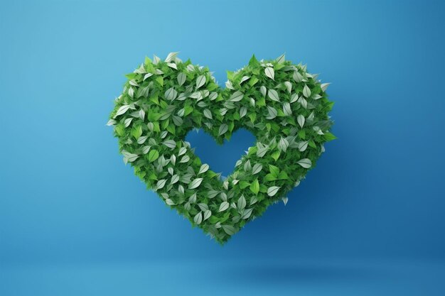 A heart made of leaves on a blue background