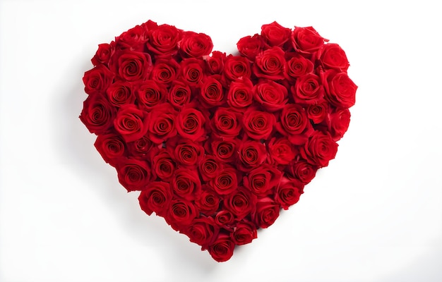 Фото Сердце из красных роз, изолированное на белом фоне.