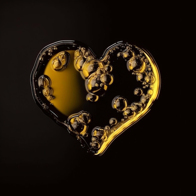 Heart made of olive oil isolated on black background