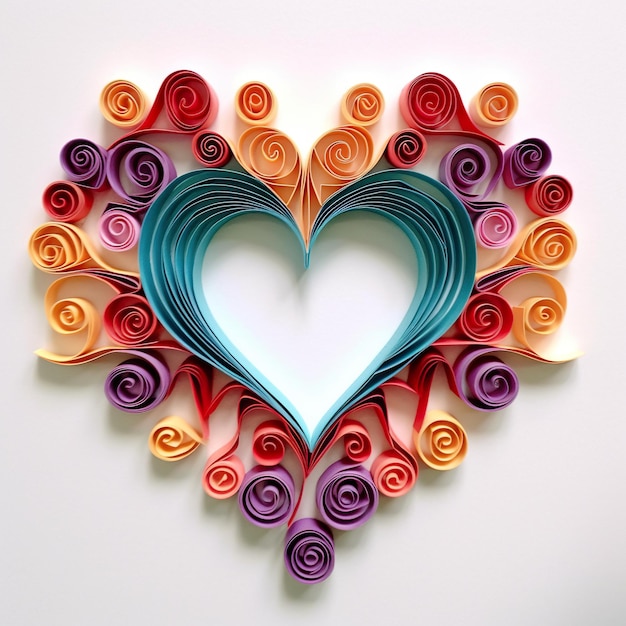 Сердце, сделанное из красочных бумажных цветов.