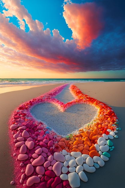 Photo heart made out of rocks on a beach generative ai