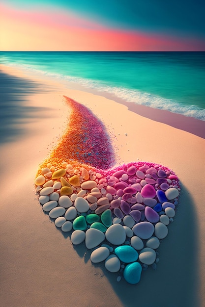 Heart made out of rocks on a beach generative ai