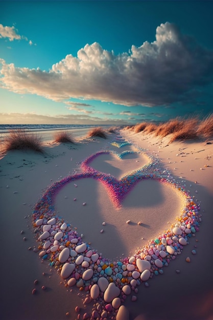 Heart made out of rocks on a beach generative ai