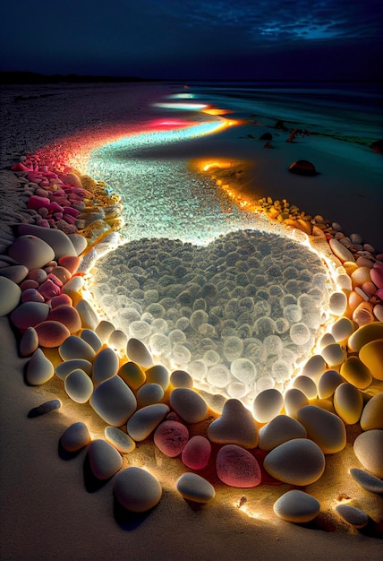 Сердце из камней на пляже Generative Ai