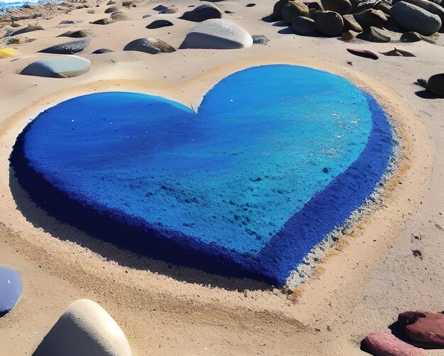 heart made out of rocks on a beach