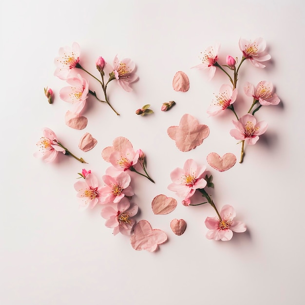 A heart made of pink flowers is shown with the word cherry on it.