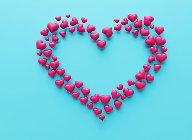 A heart made of pink hearts on a blue background