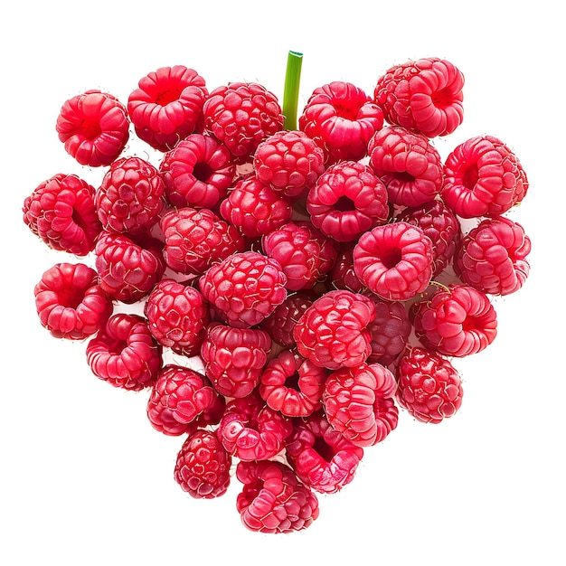 a heart made of raspberries with a green stem