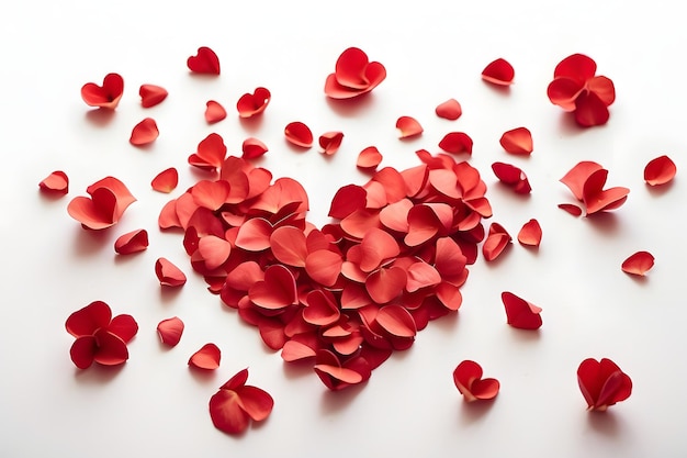 Photo heart made of red rose petals on white background