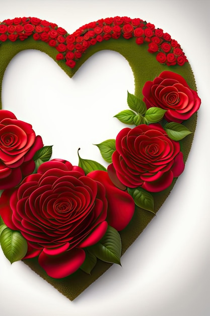 heart made of red roses isolated on white