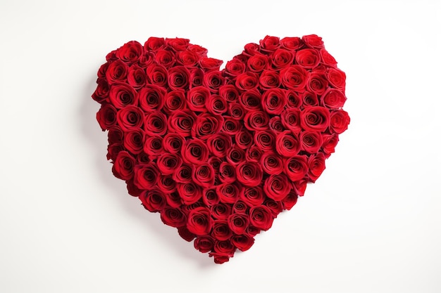 Heart made of red roses on white background valentines day concept