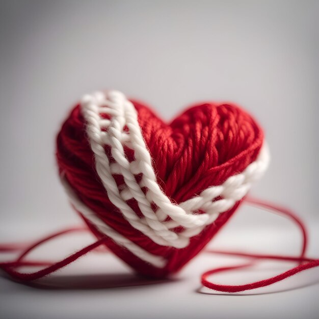 Heart made of red thread on a white background Valentines Day