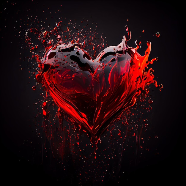 Heart made of red wine splashes isolated on black\
background