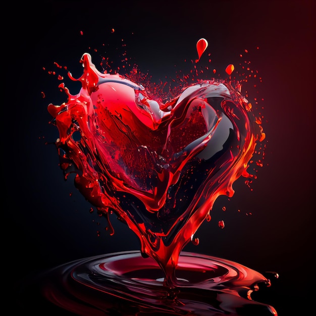 Heart made of red wine splashes isolated on black background