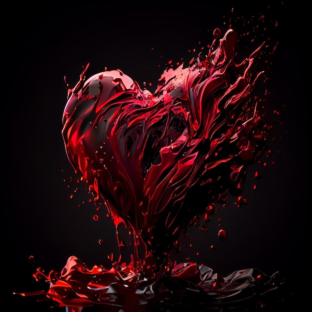 Heart made of red wine splashes isolated on black\
background