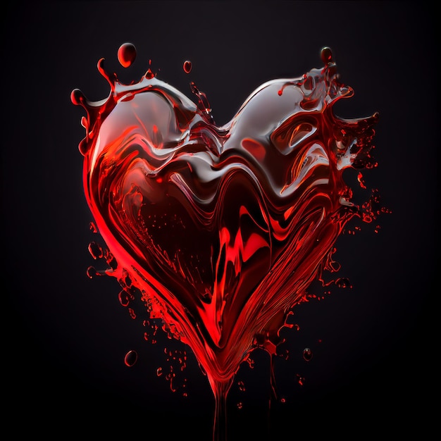 Heart made of red wine splashes isolated on black
background