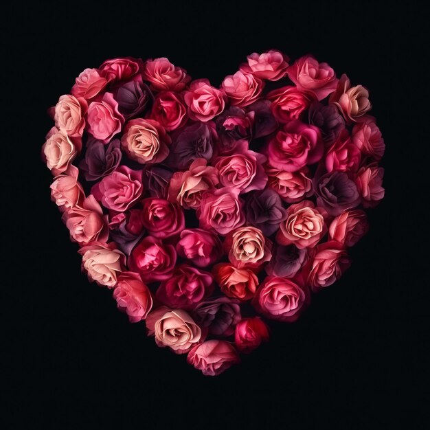 Photo heart made of rose buds isolated on black background