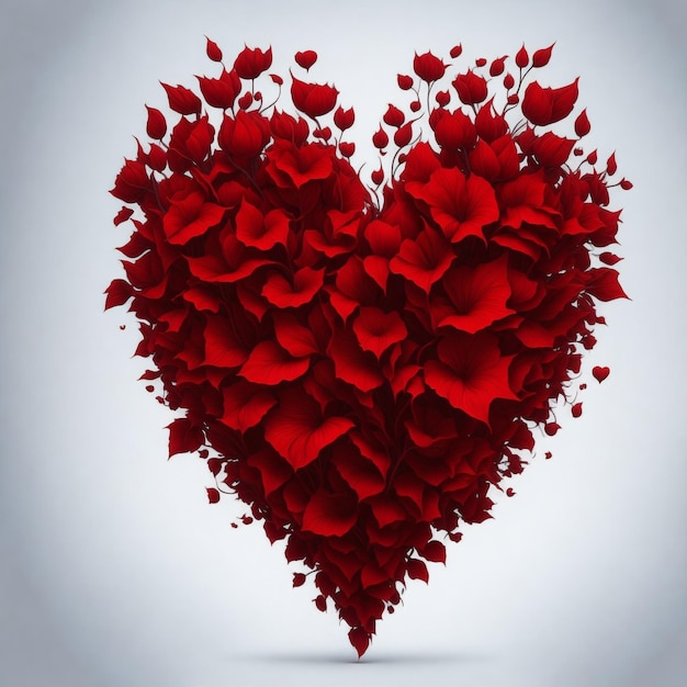 A heart made of roses is shown with a red background.